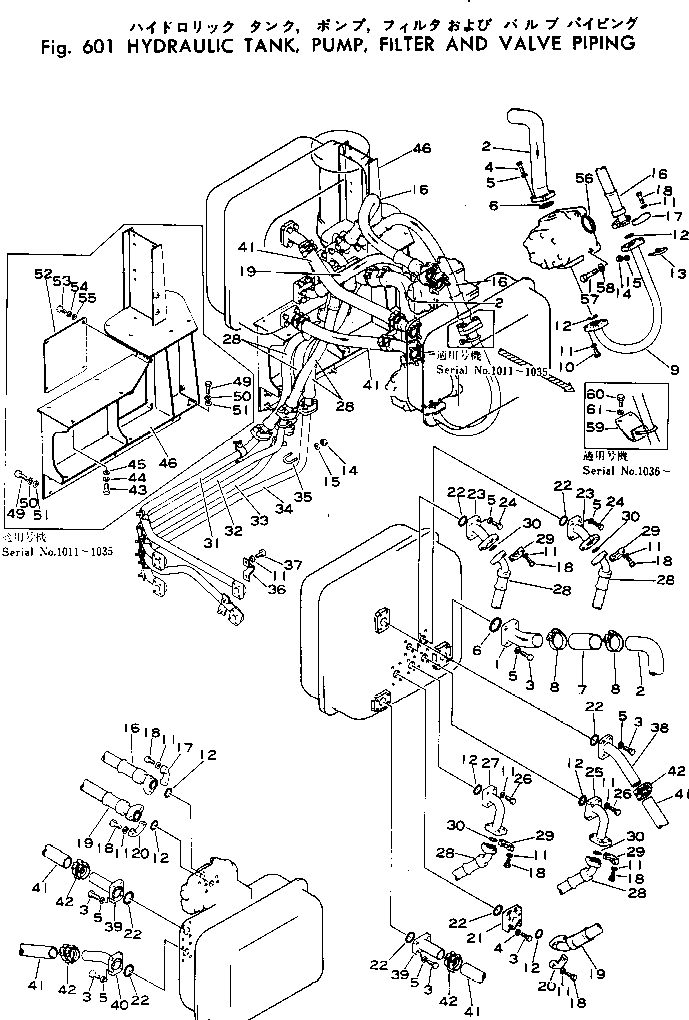 Komatsu parts book diagram for WF22T-2 S/N 1011-UP: HYDRAULIC TANK ? PUMP ? FILTER AND VALVE PIPING