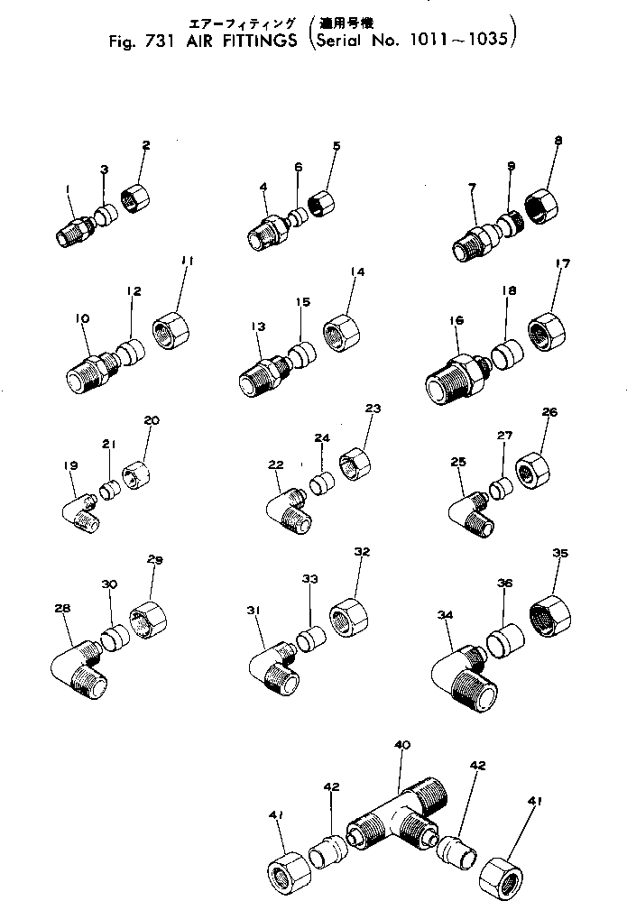 Komatsu parts book diagram for WF22T-2 S/N 1011-UP: AIR FITTING(#1011-1035)