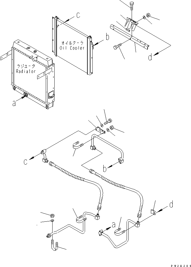 Komatsu parts book diagram for WF450-3 S/N 54001-UP: RADIATOR (DRAIN LINE)