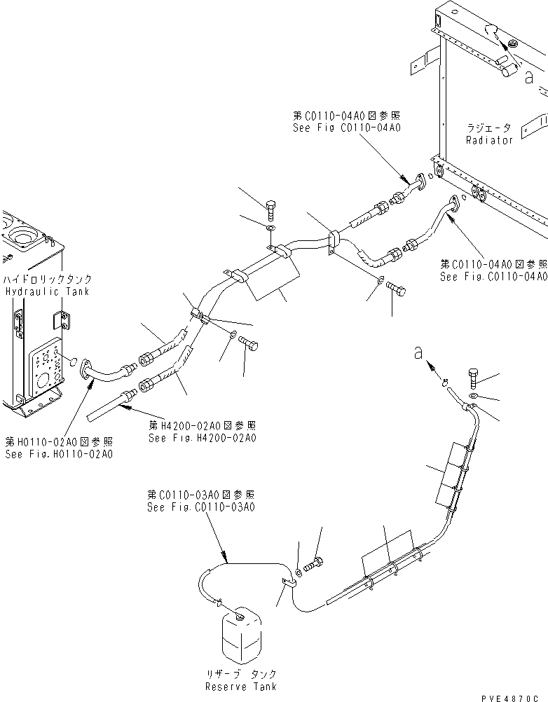 Komatsu parts book diagram for WF450-3 S/N 54001-UP: COOLING LINE (STEERING AND RADIATOR HOSE PIPING)