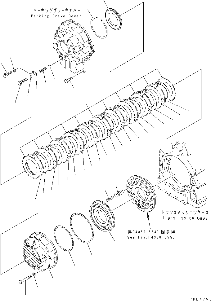Komatsu parts book diagram for WF450-3 S/N 54001-UP: TRANSMISSION (PARKING BRAKE)