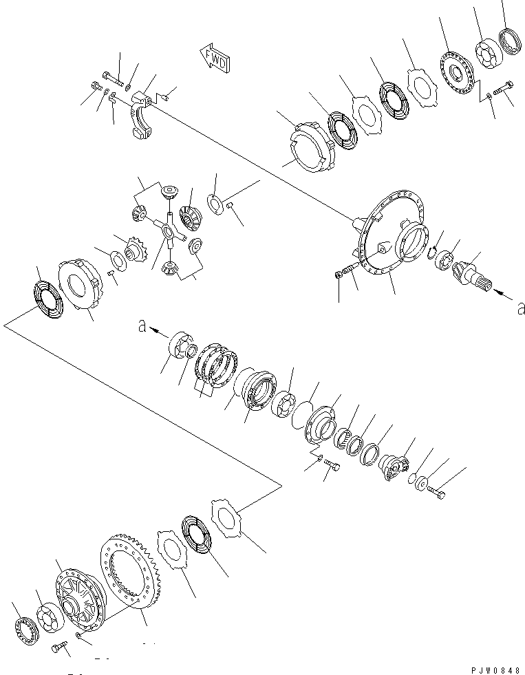 Komatsu parts book diagram for WF450-3 S/N 54001-UP: FRONT AXLE (FRONT DIFFERENTIAL) (LIMITED SLIP DIFF.) (KOHAG)(#54101-)