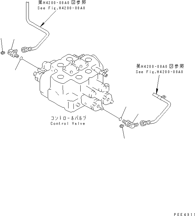 Komatsu parts book diagram for WF450-3 S/N 54001-UP: LOADER CONTROL VALVE (P.P.C. VALVE LINE CONNECTING PARTS)