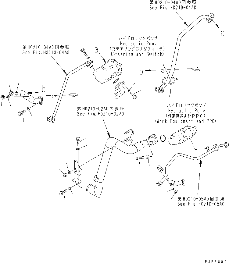 Komatsu parts book diagram for WF450-3 S/N 54001-UP: HYDRAULIC PUMP (HYDRAULIC PUMP LINE MOUNTING)