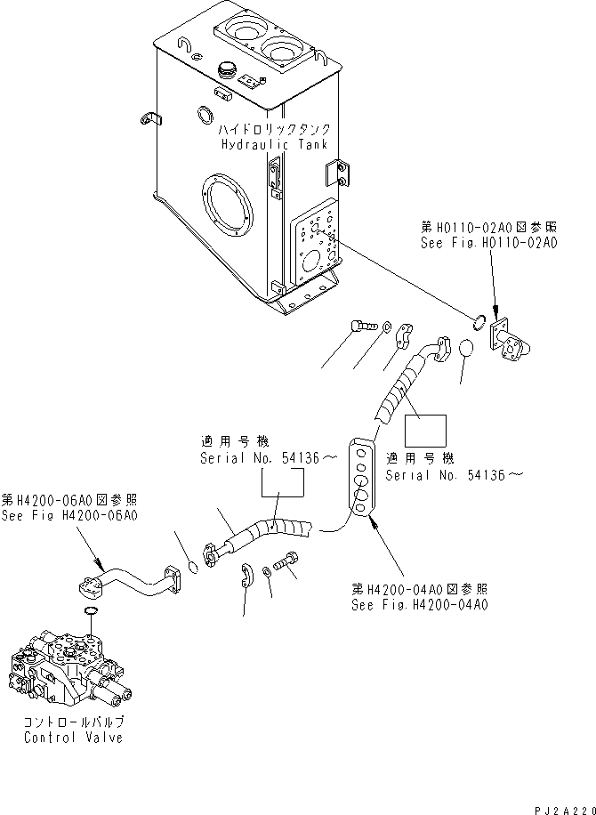 Komatsu parts book diagram for WF450-3 S/N 54001-UP: HYDRAULIC PIPING (DRAIN LINE HOSE)