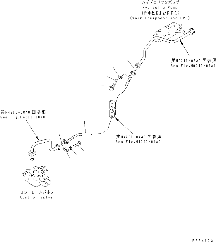 Komatsu parts book diagram for WF450-3 S/N 54001-UP: HYDRAULIC PIPING (DELIVERY LINE HOSE)
