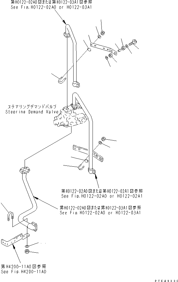 Komatsu parts book diagram for WF450-3 S/N 54001-UP: STEERING HYDRAULIC LINE (STEERING VALVE LINE MOUNTING)