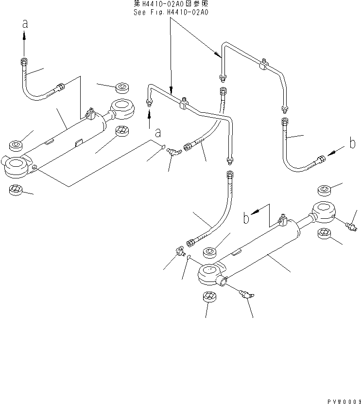Komatsu parts book diagram for WF450-3 S/N 54001-UP: STEERING CYLINDER (HYDRAULIC STEERING CYLINDER LINE)(#54001-54099)