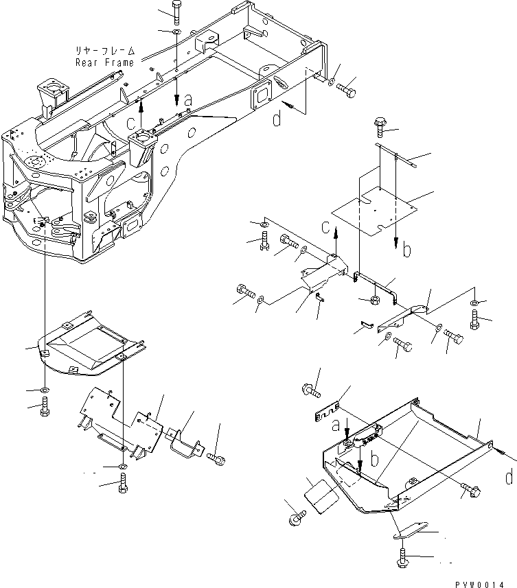 Komatsu parts book diagram for WF450-3 S/N 54001-UP: LOCK AND COVER (UNDER GUARD¤ REAR FRAME)