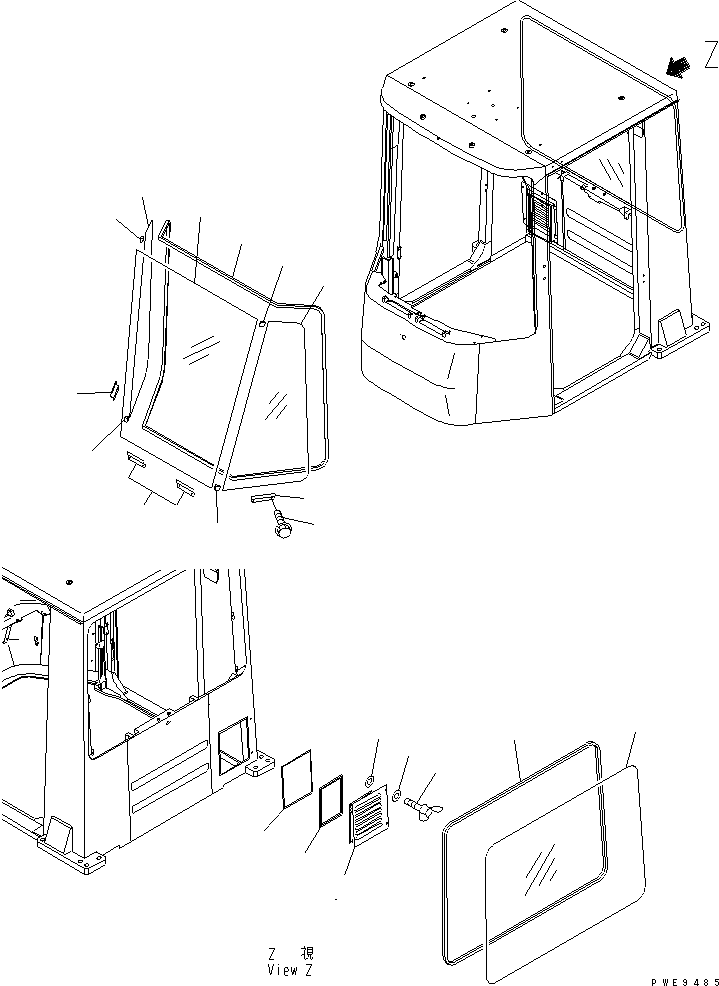 Komatsu parts book diagram for WF450-3 S/N 54001-UP: ROPS CAB (WINDOW)