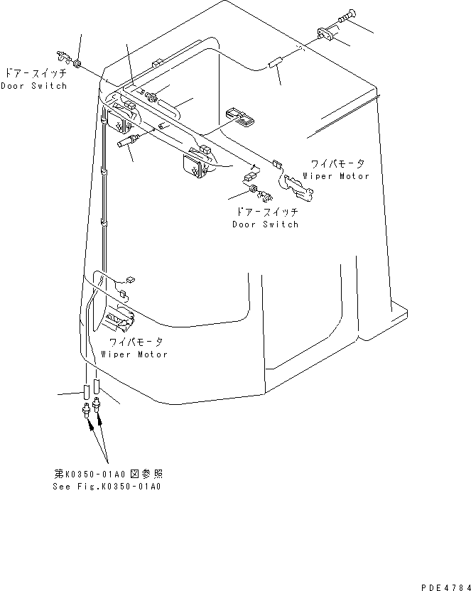 Komatsu parts book diagram for WF450-3 S/N 54001-UP: ROPS CAB (WINDOW WASHER)