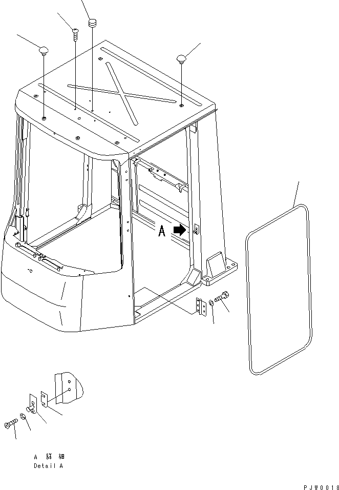 Komatsu parts book diagram for WF450-3 S/N 54001-UP: ROPS CAB (CAP AND DOOR LOCK)
