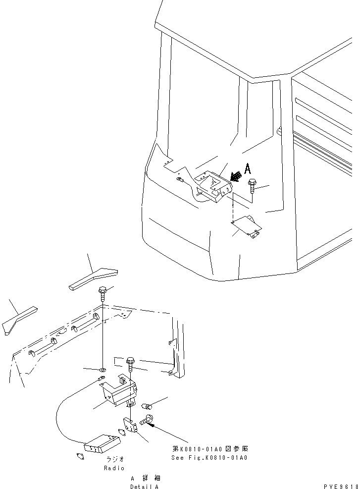 Komatsu parts book diagram for WF450-3 S/N 54001-UP: ROPS CAB (CIGAR LIGHTER AND RADIO BRACKET)