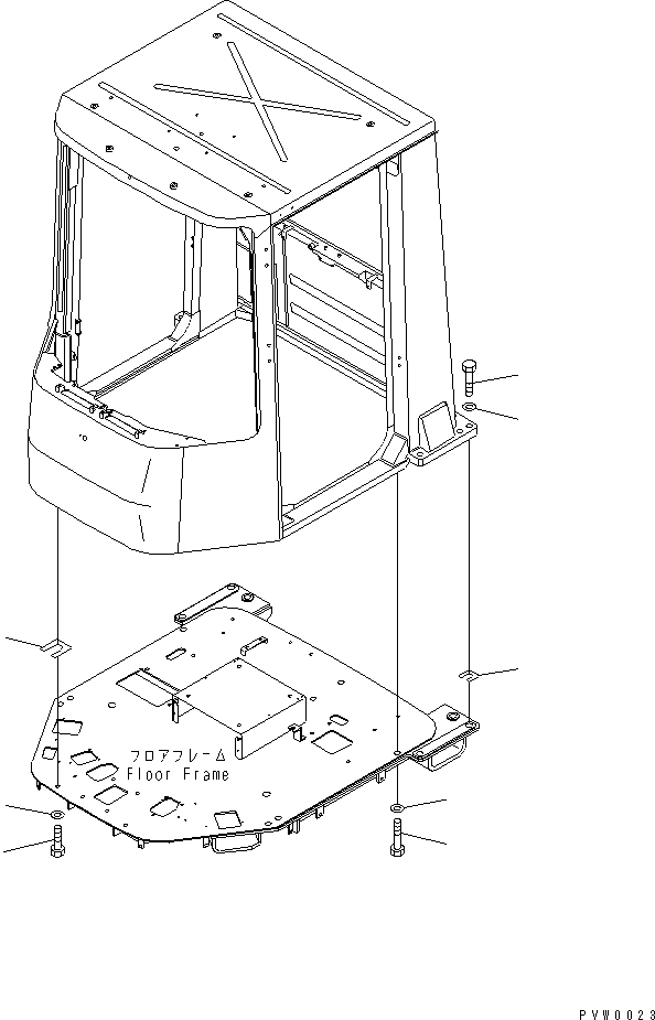 Komatsu parts book diagram for WF450-3 S/N 54001-UP: ROPS CAB (MOUNTING PARTS)