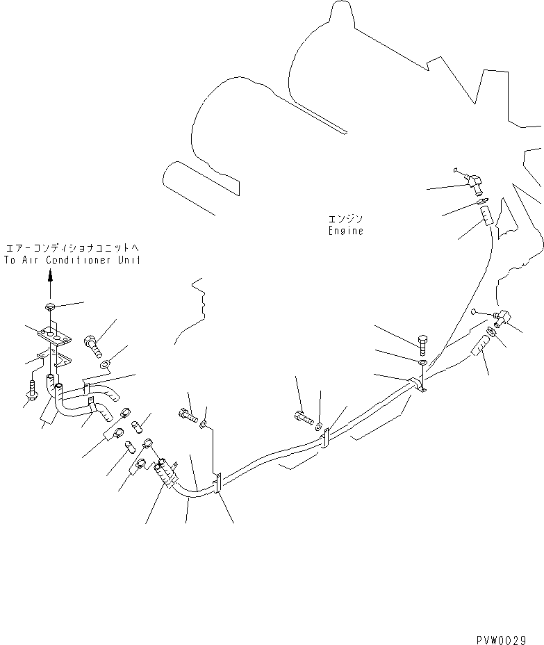 Komatsu parts book diagram for WF450-3 S/N 54001-UP: HEATER PIPING