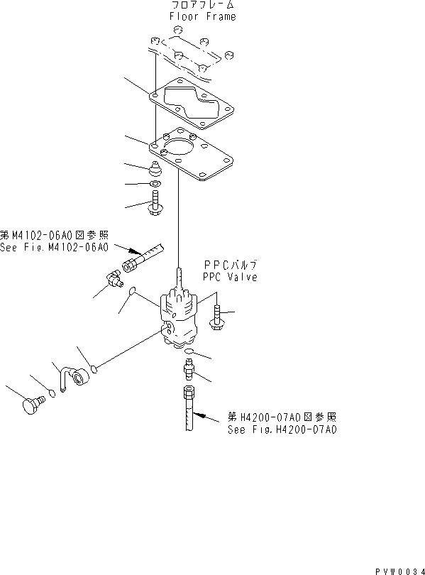 Komatsu parts book diagram for WF450-3 S/N 54001-UP: FLOOR (P.P.C. VALVE LINE)