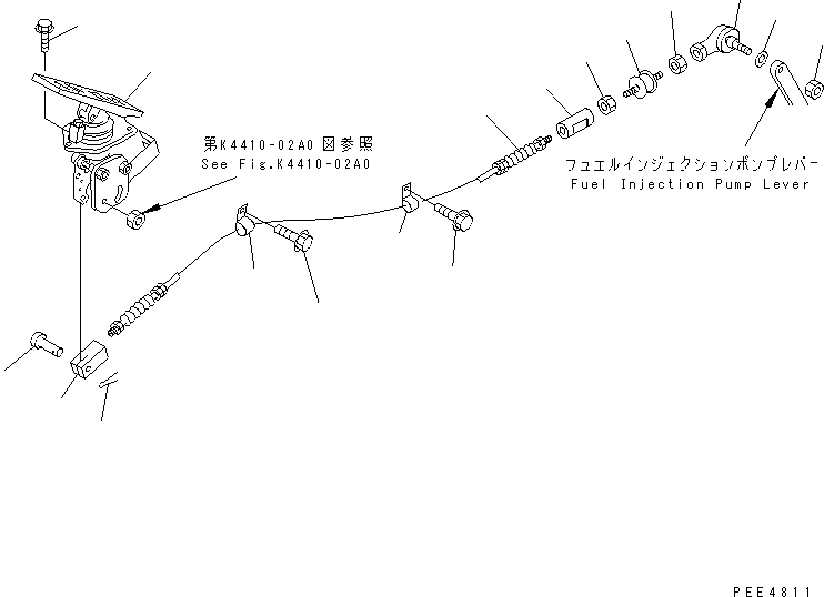 Komatsu parts book diagram for WF450-3 S/N 54001-UP: ACCELERATOR PEDAL AND LINKAGE