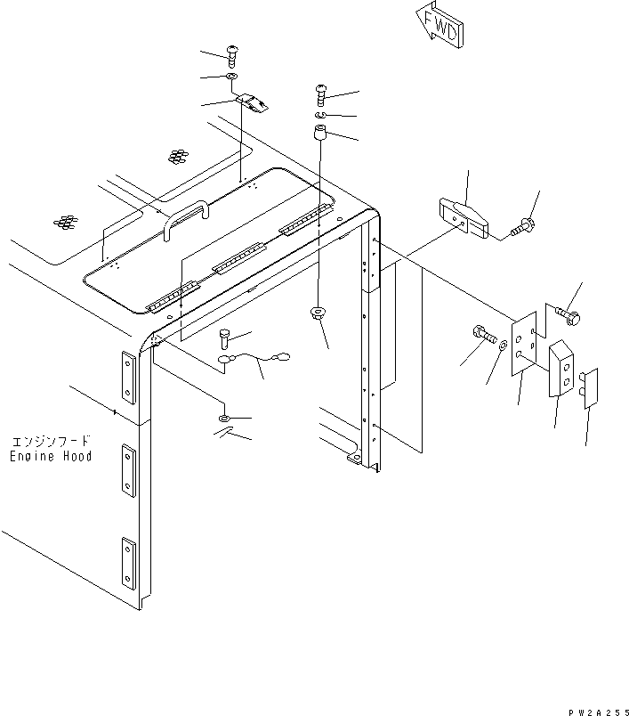 Komatsu parts book diagram for WF450-3 S/N 54001-UP: HOOD (HOOD LOCK)(#54001-54099)