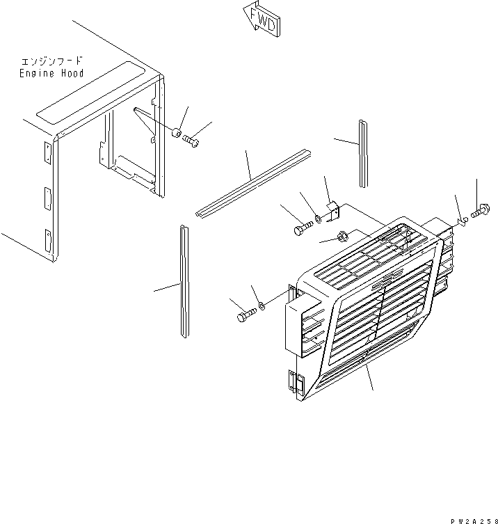 Komatsu parts book diagram for WF450-3 S/N 54001-UP: RADIATOR GUARD(#54001-54099)