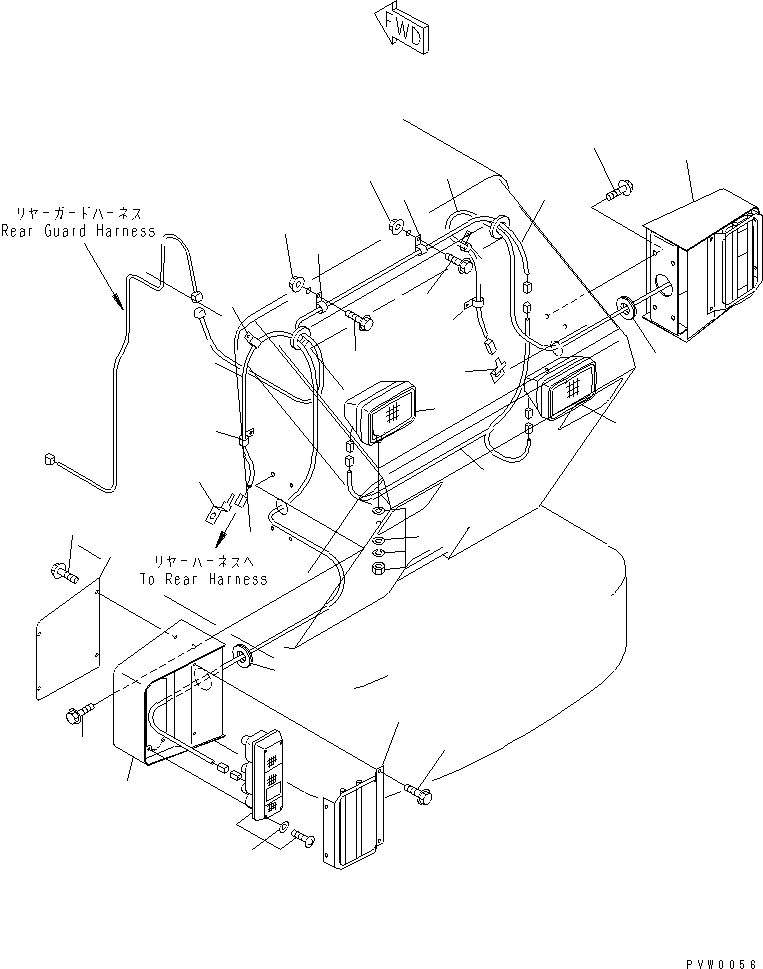Komatsu parts book diagram for WF450-3 S/N 54001-UP: RADIATOR GUARD (REAR WORK LAMP AND HARNESS)(#54101-)