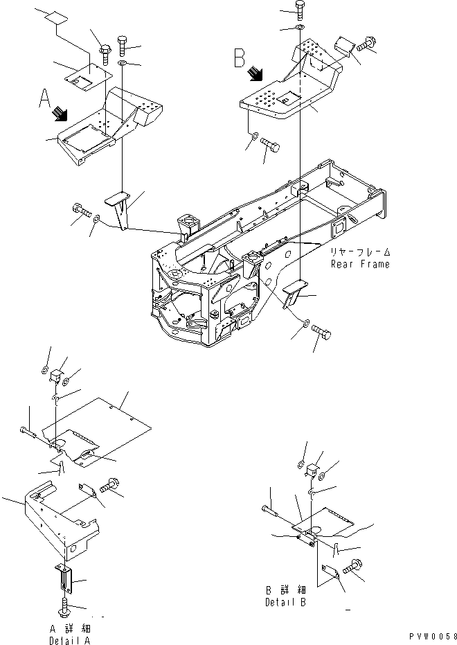 Komatsu parts book diagram for WF450-3 S/N 54001-UP: REAR FENDER AND LADDER