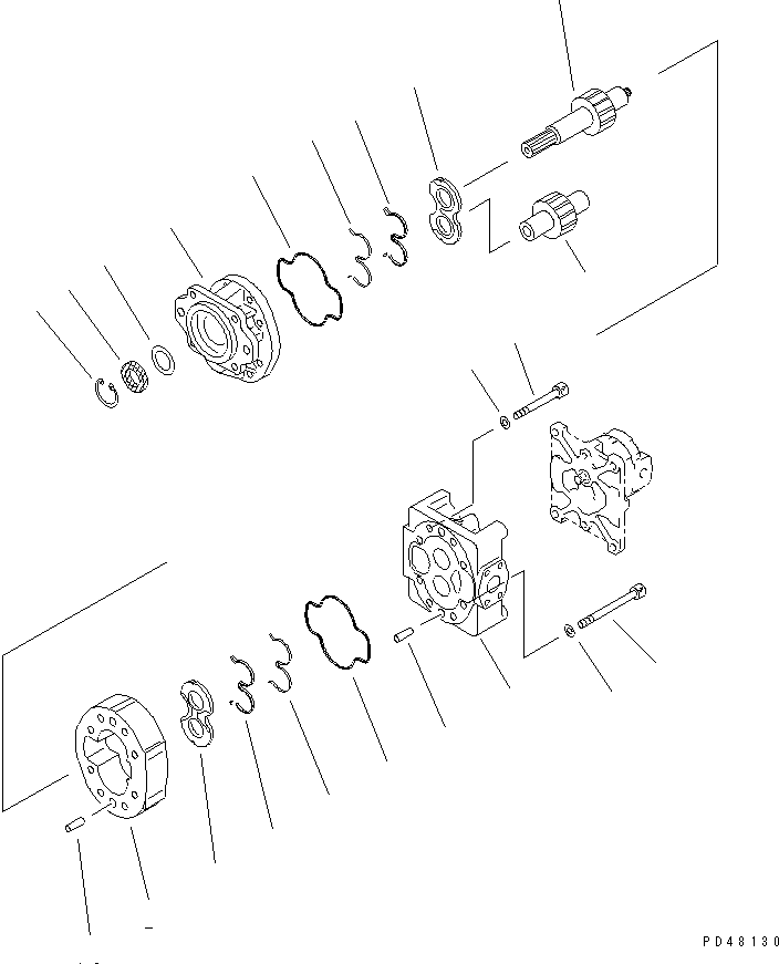 Komatsu parts book diagram for WF450-3 S/N 54001-UP: HYDRAULIC PUMP (WORK EQUIPMENT AND P.P.C.) (1/2)