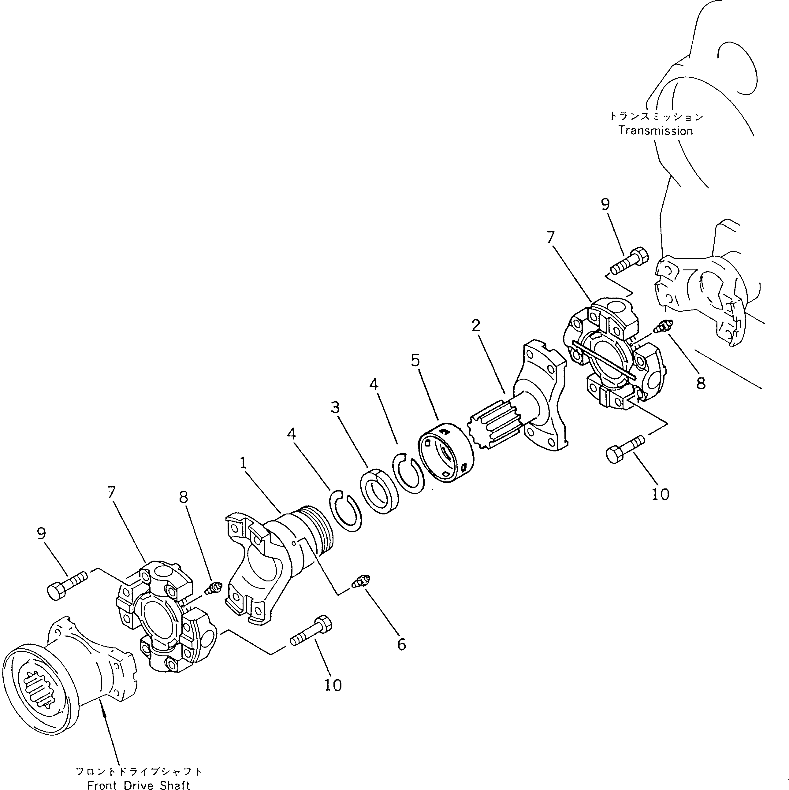 Komatsu parts book diagram for WF450T-1 S/N 10001-UP: DRIVE SHAFT (CENTER)