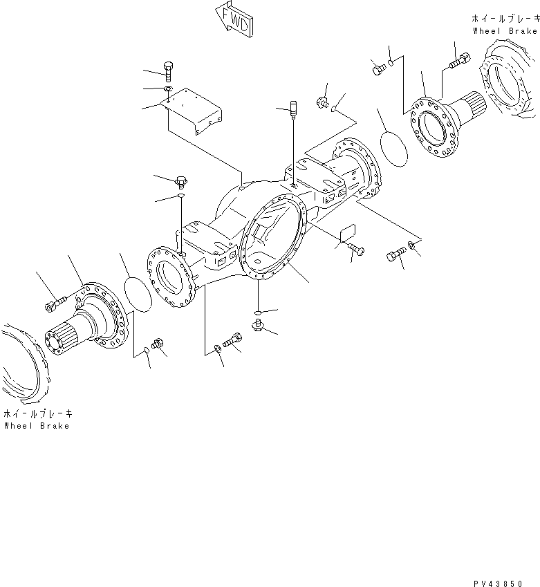 Komatsu parts book diagram for WF450T-1 S/N 10001-UP: FRONT AXLE HOUSING