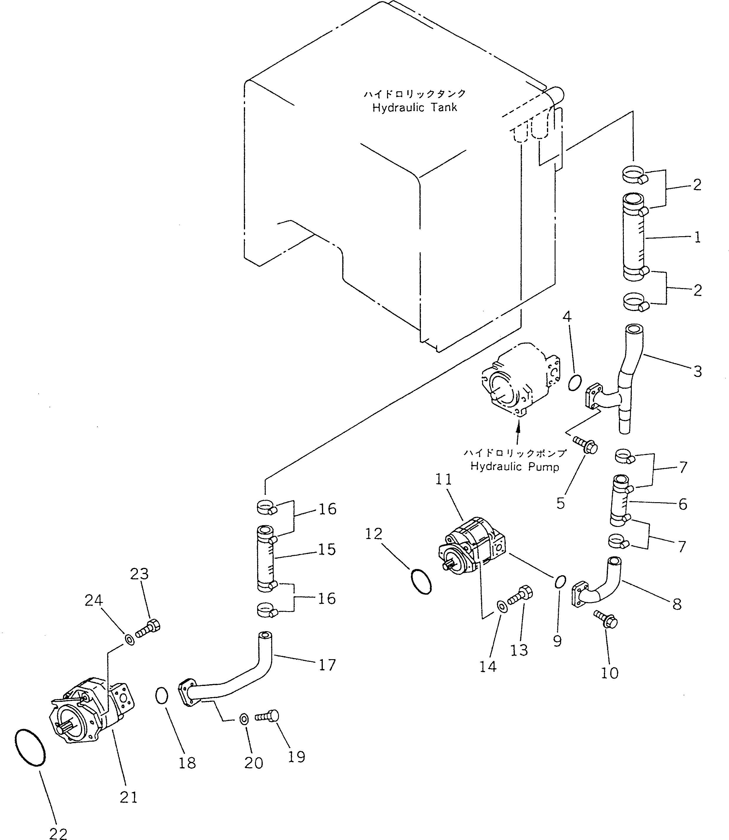 Komatsu parts book diagram for WF450T-1 S/N 10001-UP: HYDRAULIC PIPING (TANK TO PUMP)