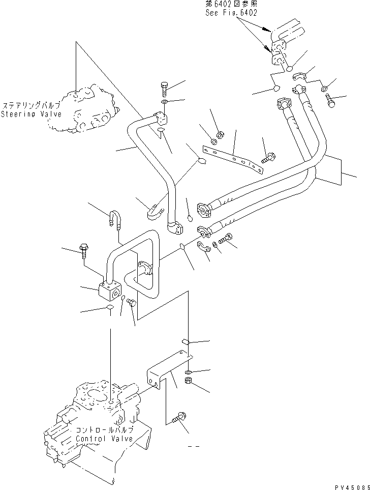 Komatsu parts book diagram for WF450T-1 S/N 10001-UP: HYDRAULIC PIPING (PUMP TO VALVE 2/2)