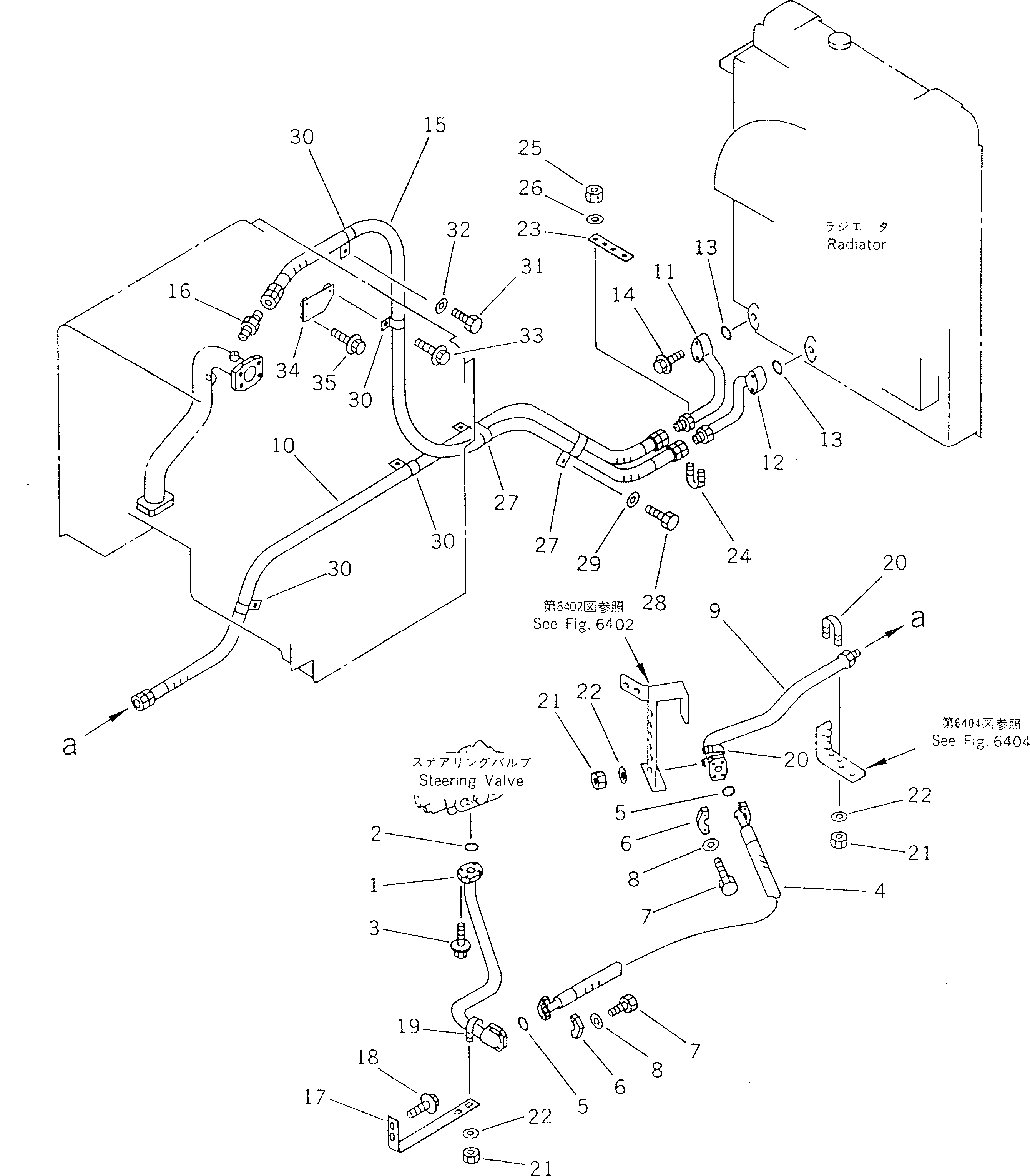 Komatsu parts book diagram for WF450T-1 S/N 10001-UP: HYDRAULIC PIPING (COOLING LINE)
