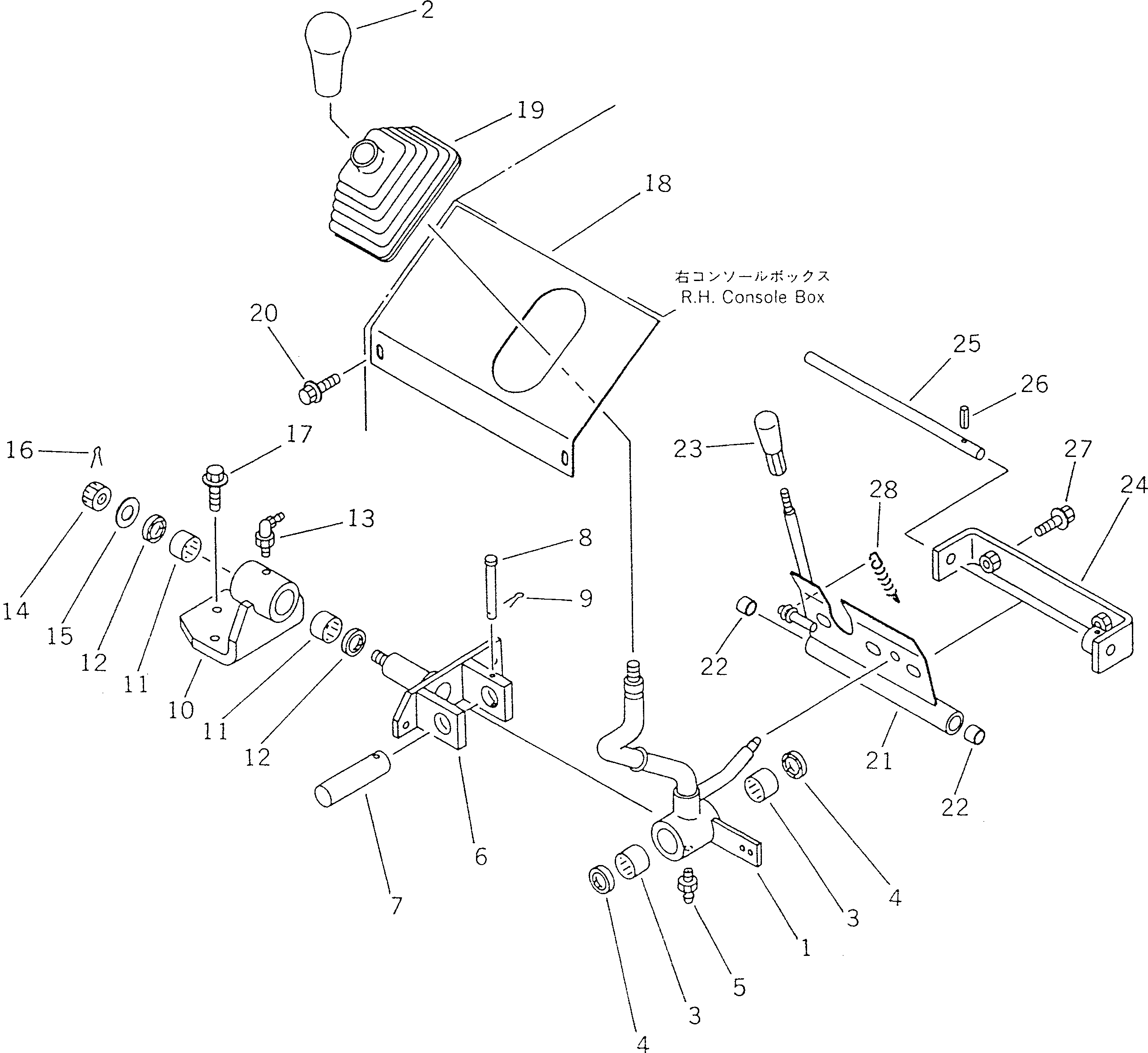 Komatsu parts book diagram for WF450T-1 S/N 10001-UP: WORK EQUIPMENT CONTROL LEVER