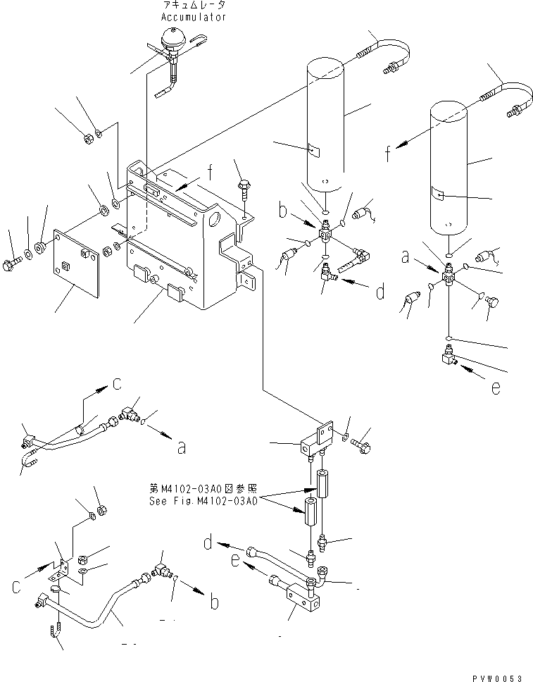 Compactors Komatsu / WF450T-3 S/N 53001-UP(wf450t1c) / BULKHEAD (ACCUMULATOR CHARGE VALVE TO ACCUMULATOR PIPING)        (ENGLISH)(270200 : M4102-04A1)