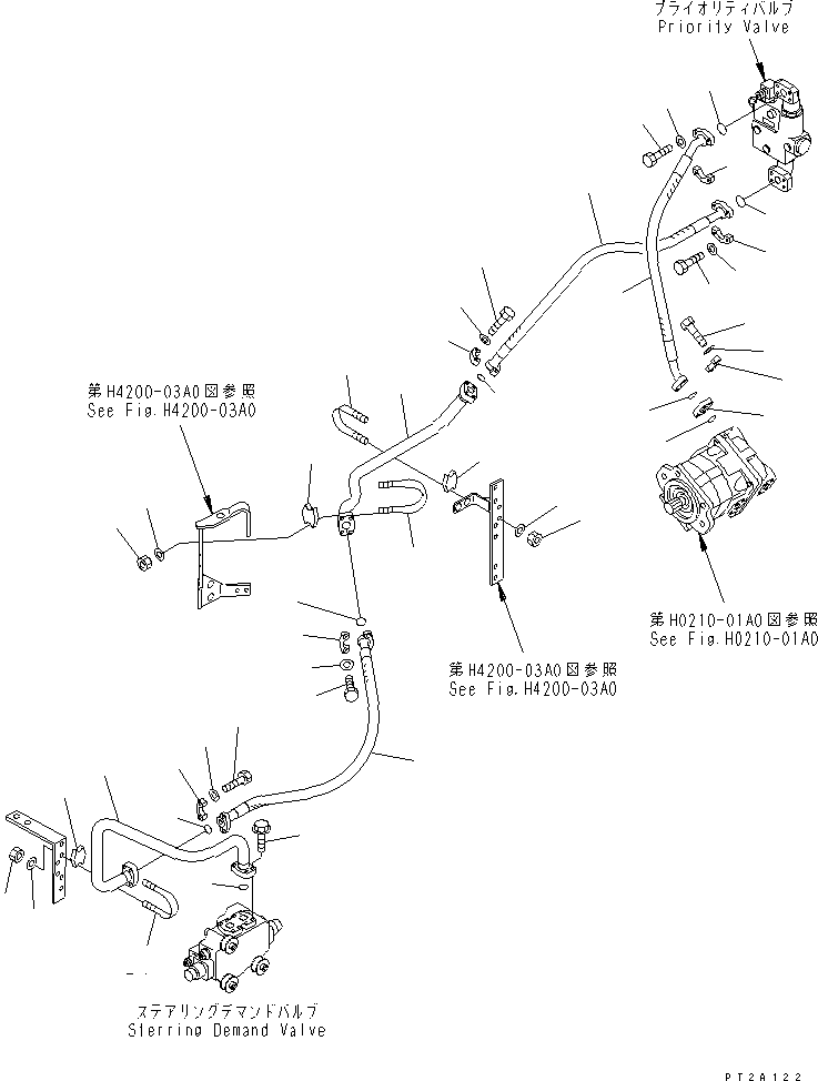 Compactors Komatsu / WF550T-3A S/N 50001-UP(wf550t-r) / HYDRAULIC PIPING (SWITCH PUMP TO STEERING DEMAND VALVE)(180110 : H4200-02A0)