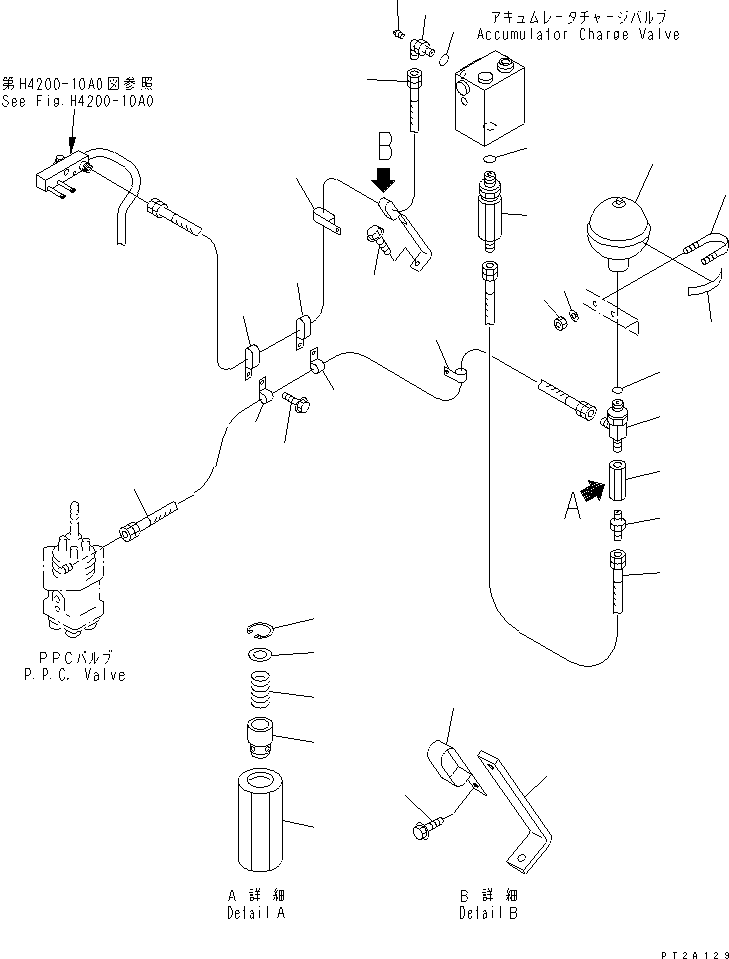 Compactors Komatsu / WF550T-3A S/N 50001-UP(wf550t-r) / HYDRAULIC PIPING (P.P.C. VALVE PILOT AND CHARGE VALVE DRAIN)(180200 : H4200-09A0)