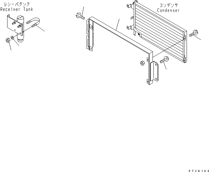 Compactors Komatsu / WF550T-3A S/N 50001-UP(wf550t-r) / AIR CONDITIONER MOUNTING AND PIPING (RECEIVER TANK AND CONDENSER MOUNTING PARTS)(240400 : K0711-04A0)