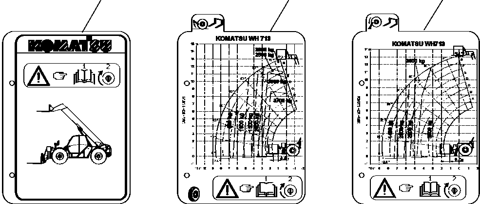 Telescopic Handlers Komatsu / WH713-1 WH714-1 WH714H-1 WH716-1 S/N 395F70241-Up(wh7_1) / LOAD CHART (WITH STANDARD FORKS AND WHEELS 15.5/80-24 14PR) (WH713)(H-0050 : 9040)