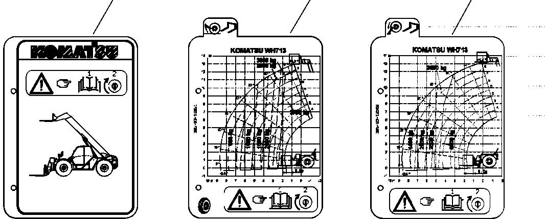 Telescopic Handlers Komatsu / WH713-1 WH714-1 WH714H-1 WH716-1 S/N 395F70241-Up(wh7_1) / LOAD CHART(WITH STAND.FORKS,REAR AXLE LOCK.AND WHEELS 15.5/80-24 14PR)(H-0060 : 9050)