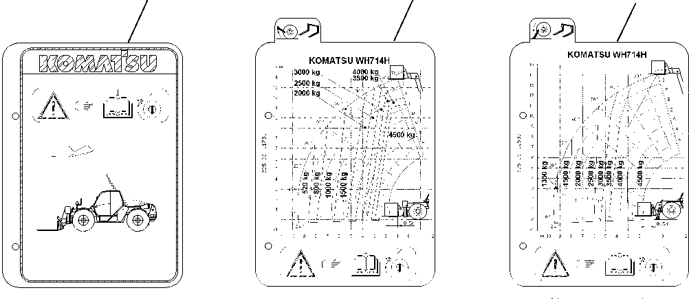 Telescopic Handlers Komatsu / WH713-1 WH714-1 WH714H-1 WH716-1 S/N 395F70241-Up(wh7_1) / LOAD CHART (WITH 4.5 ton FORKS AND REAR AXLE LOCKING) (WH714H)(H-0120 : 9110)