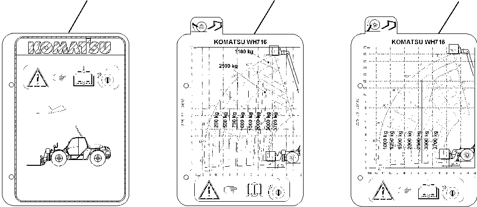 Telescopic Handlers Komatsu / WH713-1 WH714-1 WH714H-1 WH716-1 S/N 395F70241-Up(wh7_1) / LOAD CHART (WITH 3.7 ton FORKS) (WITHOUT REAR AXLE LOCKING) (WH716)(H-0140 : 9130)
