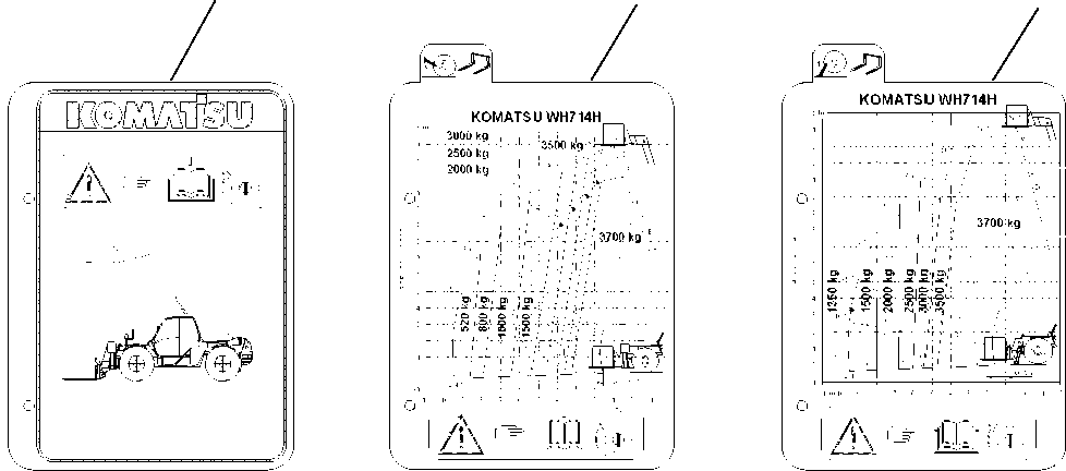 Telescopic Handlers Komatsu / WH713-1 WH714-1 WH714H-1 WH716-1 S/N 395F70241-Up(wh7_1) / LOAD CHART (WITH 3.7 ton FORKS AND REAR AXLE LOCKING) (WH714H)(H-0180 : 9170)