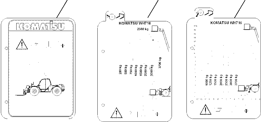 Telescopic Handlers Komatsu / WH713-1 WH714-1 WH714H-1 WH716-1 S/N 395F70241-Up(wh7_1) / LOAD CHART (WITH 3.7 ton FORKS AND REAR AXLE LOCKING) (WH716)(H-0190 : 9180)